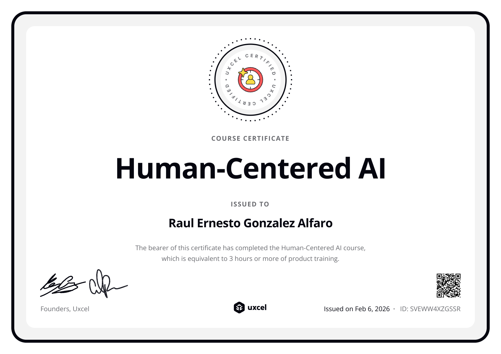Raul Ernesto Gonzalez Alfaro's certificate
